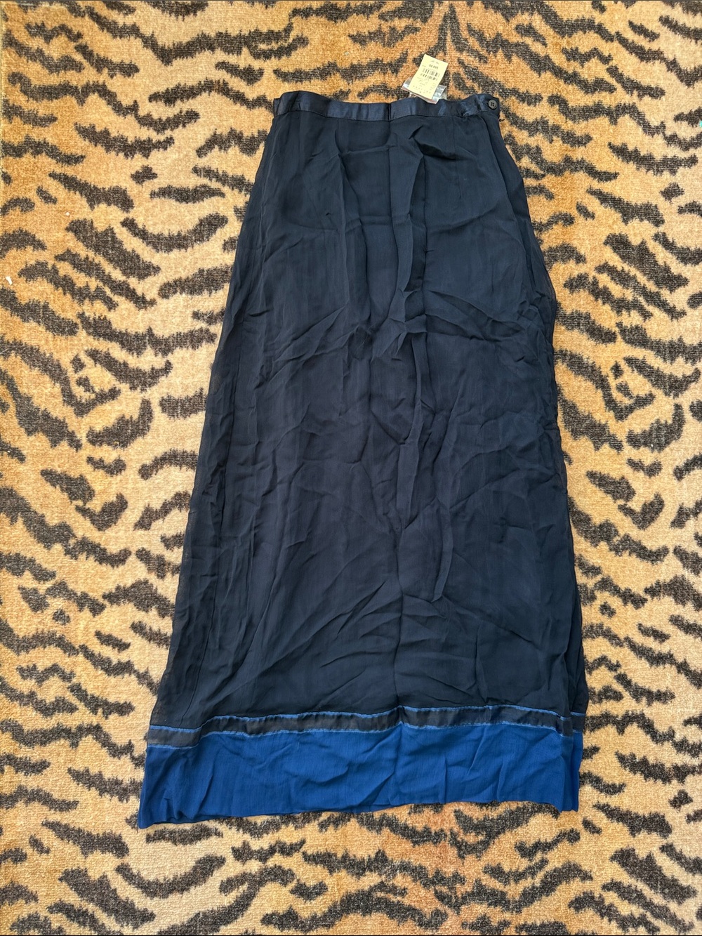 Women's Long Navy Maxi Skirt with Blue Hem